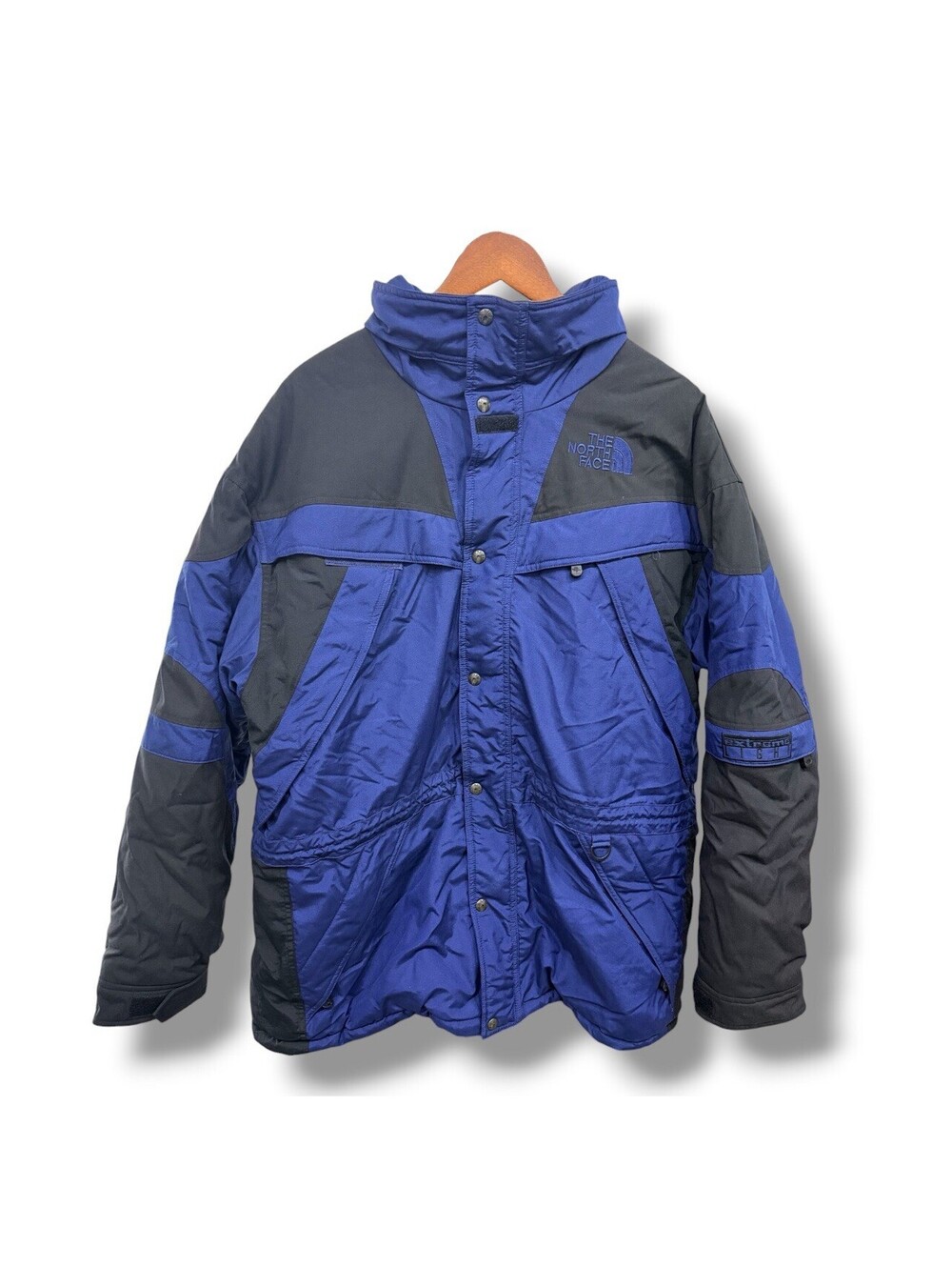 Vintage The North Face Extreme Light Jacket Mens XL Blue Black Hooded Coat
